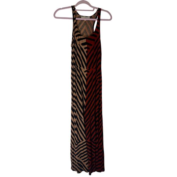 Ann Taylor Loft Black Orange Color Blocked Tribal Design Aline Maxi Dress Size S - Picture 1 of 9